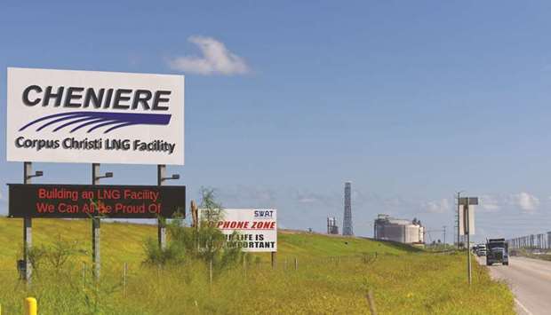 Signage stands outside the Cheniere Energy LNG export terminal in Corpus Christi, Texas (file). The US jumped ahead of Malaysia with the startup of Cheniere LNG terminal in Corpus Christi, data from BloombergNEF show.