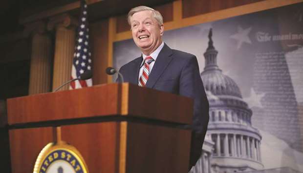 Senate Judiciary Committee chairman Lindsey Graham (R-SC) holds a news conference yesterday at the US Capitol in Washington, DC.