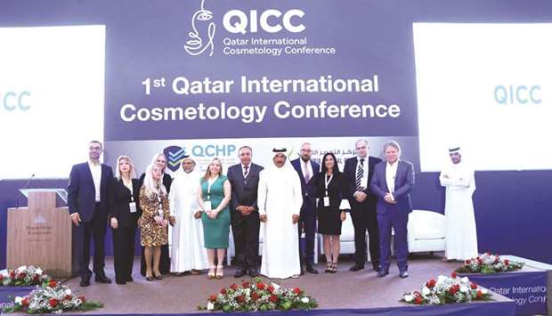 Officials and dignitaries at the opening of the first Qatar International Cosmetology Conference yesterday.