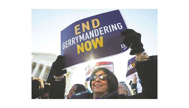 Demonstrators protest during a Fair Maps rally outside the US Supreme Court yesterday.