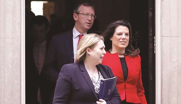 Culture Secretary Jeremy Wright (left), Northern Ireland Secretary Karen Bradley (centre) and Minister of State for Immigration Caroline Nokes leaves 10 Downing Street, London after a Cabinet meeting yesterday.