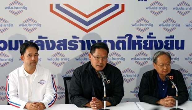 Uttama Savanayana, Palang Pracharat Party leader, holds a news conference after the general election in Bangkok, Thailand