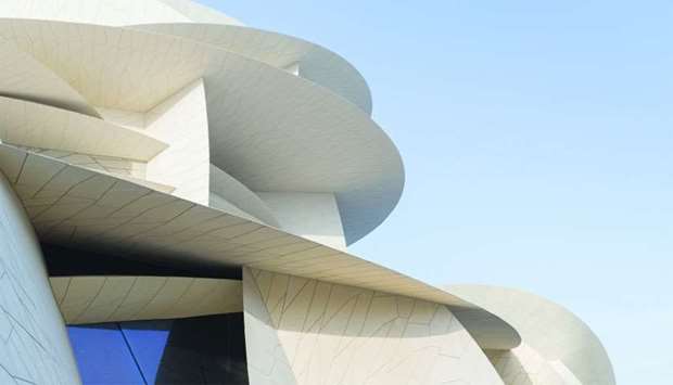 A close-up view of the interlocking disks of the new National Museum of Qatar.rnrn