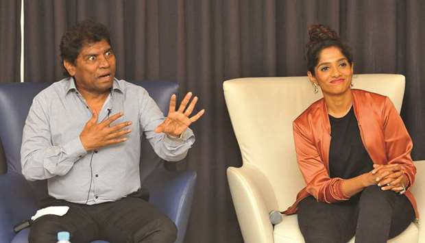 FAMILY: Johnny Lever and his daughter Jamie entertained Doha audience with their caricatures, jokes and satirical commentary on social issues. Photos by Nassar TK