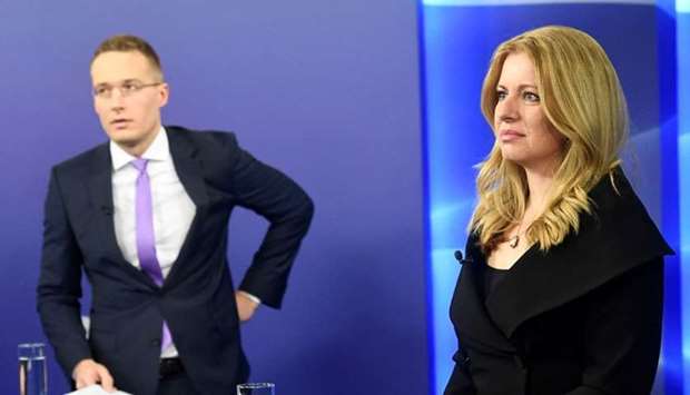 Slovakia's presidential candidates Zuzana Caputova and Maros Sefcovic