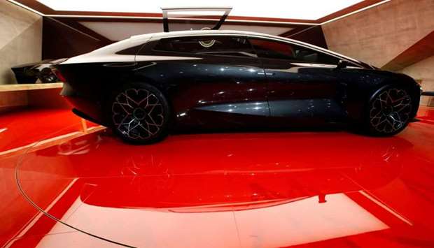 Aston Martin Lagonda Vision Concept car is pictured during the 88th Geneva International Motor Show in Geneva, Switzerland