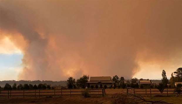 Smoke rising from the bushfire burning in Victoria's east, Australia