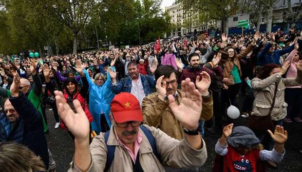 People attend a demonstration to protest against the lack of infrastructures in depopulated areas of Spainu00b4s rural interior.