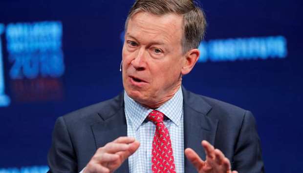 Colorado Governor John Hickenlooper speaks at the Milken Institute 21st Global Conference in Beverly Hills, California, May 1, 2018