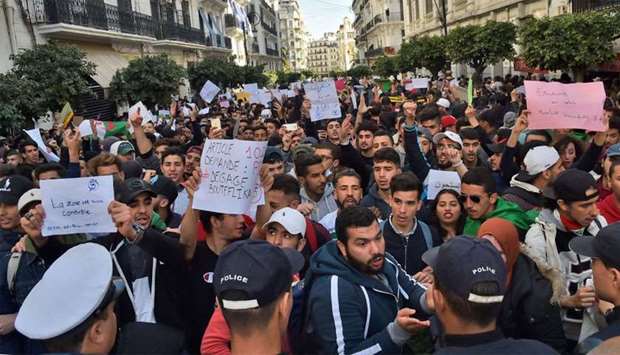 Algerian students demonstrate in the capital Algiers against ailing President Abdelaziz Bouteflika's bid for a fifth term.