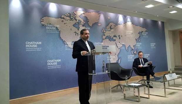 Iran`s Deputy Foreign Minister Abbas Araqchi speaking at the Chatham House think tank in London, Britain February 22, 2018