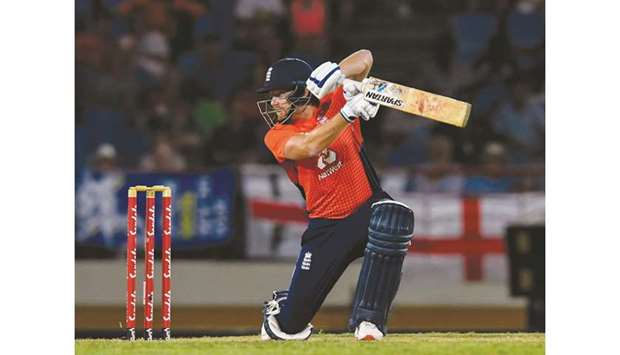 Jonny Bairstow of England plays a shot during the T20 match against West Indies in Gros Islet, Saint Lucia on Tuesday.  (AFP)
