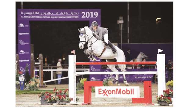 Germanyu2019s Ludger Beerbaum astride 16-year-old Chiara 222 gallops to victory in the 1.60m class at CHI Al Shaqab at Al Shaqab arena.