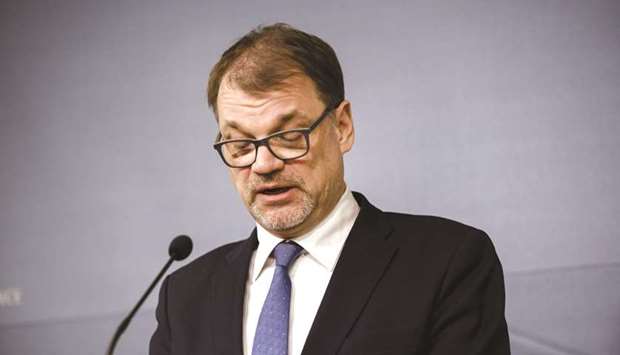 Finnish Prime Minister Juha Sipila announces his governmentu2019s resignation at a news conference at his official residence, Kesaranta, in Helsinki, Finland.