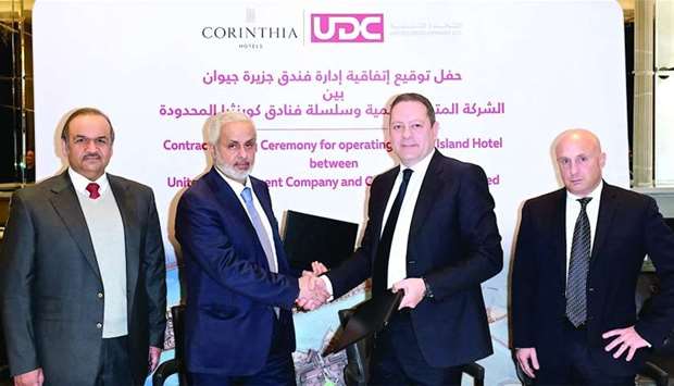 UDC signed an agreement with Corinthia Hotels to manage and operate Corinthia Doha. The agreement was signed in Corinthia London recently in the presence of UDC senior officials, Turki bin Mohamed al-Khater, chairman and Ibrahim Jassim al-Othman, president and CEO, and member of the board. Representing Corinthia Hotels at the signing were Simon Naudi, chief executive officer and Paul Pisani, senior vice president (Development).