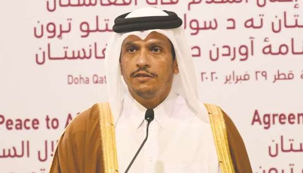 HE the Deputy Prime Minister and Minister of Foreign Affairs Sheikh Mohamed bin Abdulrahman al-Thani delivering his speech.