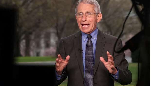 NIH National Institute of Allergy and Infectious Diseases Director Anthony Fauci gives television interviews about the Trump administrationu2019s response to the coronavirus outbreak, at the White House in Washington