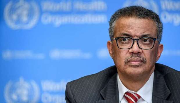 World Health Organization (WHO) Director-General Tedros Adhanom Ghebreyesus attends a daily press briefing on COVID-19 virus at the WHO headquarters in Geneva on March 11