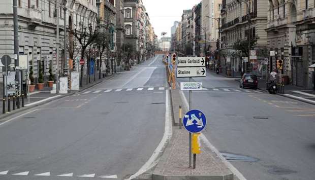 An empty Corso Umberto street is pictured, on the sixth day of an unprecedented lockdown across of all Italy imposed to slow the outbreak of coronavirus in Naples, Italy