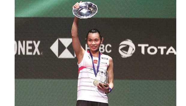 Taiwanu2019s Tai Tzu-ying celebrates her All England womenu2019s title yesterday. (Reuters)