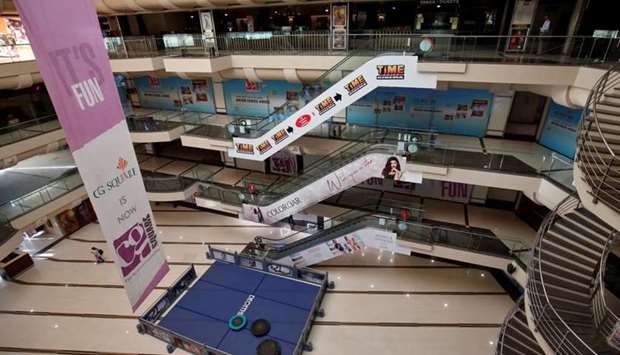 A view of an empty shopping mall is seen after Gujarat state government banned public gatherings to avoid the spreading of the coronavirus, in Ahmedabad, India