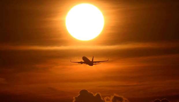 An air plane takes off from the airport as air traffic is effected by the spread of the coronavirus disease (COVID-19) in Frankfurt, Germany