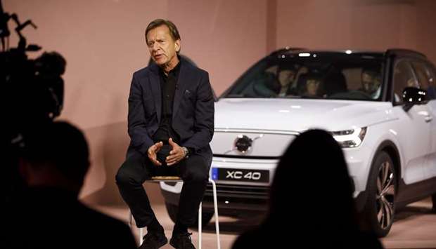 Hakan Samuelsson, CEO of Volvo Cars, speaks during a Bloomberg Television interview in Los Angeles (file). u201cOur primary concerns are the health of our employees and the future of our business. I think for the economy, we need to do something drastic, rather than trying half-hearted measures that drag on forever,u201d Samuelsson said yesterday.
