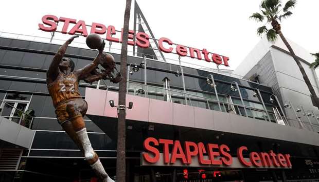 Exterior of Staples Center after NBA postponed seasons due to corona virus concerns on March 12, 2020. (TNS)