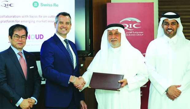 QIC will collaborate with Swiss Re to integrate specialised offerings into the platform to help insurers oversee and manage their underwriting strategy and monitor exposure to natural catastrophes. Agreement documents to the effect were exchanged by al-Subaey and Jerlin in Doha on Sunday.