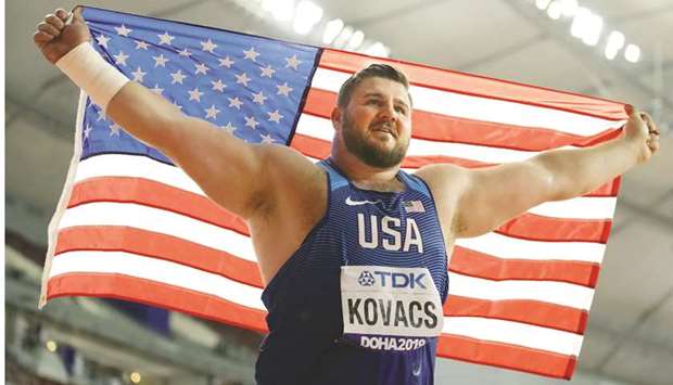 Joe Kovacs of the United States won the shot put gold at the IAAF World Championships Doha 2019.