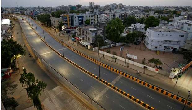A view shows almost empty roads during a lockdown to limit the spreading of coronavirus disease (COVID-19), in Ahmedabad, India
