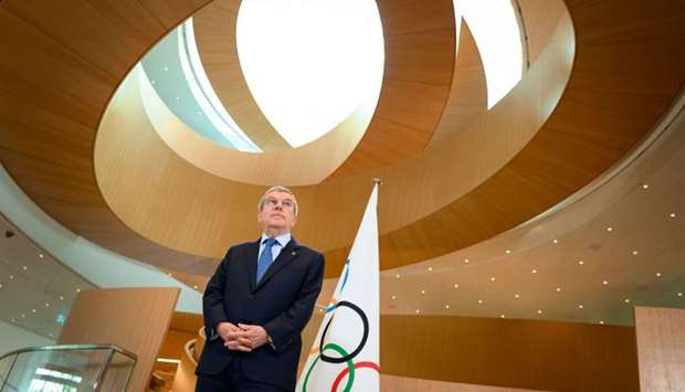 In this photograph taken on March 3, 2020 International Olympic Committee (IOC) President Thomas Bach delivers a statement on the COVID-19 situation during a meeting of the executive board at the IOC headquarters in Lausanne. AFP
