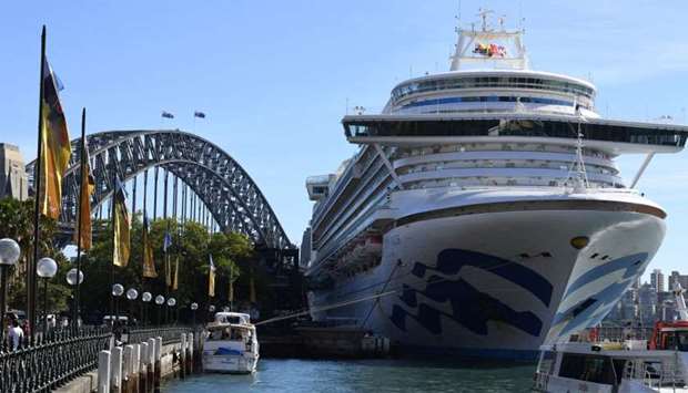 Princess Cruises-owned Ruby Princess is pictured docked at Circular Quay during the disembarkation of passengers in Sydney