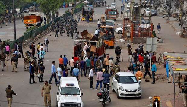 Police clear Shaheen Bagh in New Delhi yesterday.