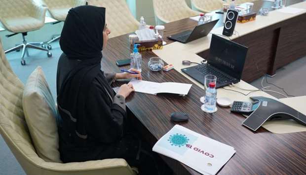 HE Lolwah bint Rashid bin Mohamed AlKhater, Assistant Foreign Minister and Spokesperson of the Supreme Committee for Crisis Management, in a remote conference with the European Union ambassadors in Doha to brief them on Qataru2019s efforts to curb the outbreak of the novel coronavirus (Covid-19).