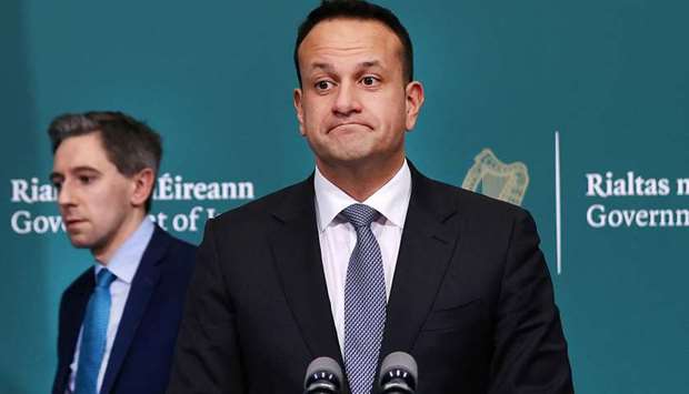 Irelandu2019s Prime Minister Taoiseach Leo Varadkar attend a news conference at the Government Buildings in Dublin, Ireland.