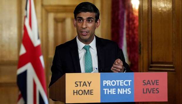 Chancellor Rishi Sunak holds a digital Covid-19 news conference at 10 Downing Street, in London yesterday.