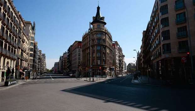 General view taken of an empty street in Barcelona