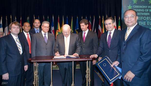 MILESTONE: With the-then Foreign Minister Carlos Morales Troncoso, Dominican businesspersons and the Dean of Caribbean Negotiators at the Signing of the CARIFORUM EPA in Bridgetown in 2008.