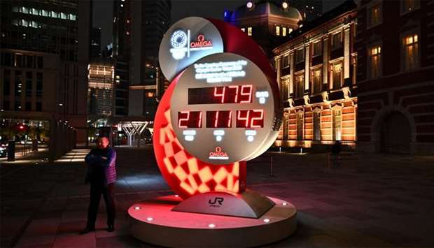 A countdown clock shows the adjusted time remaining for the postponed Tokyo Olympic Games outside Tokyo station, in Tokyo on March 30, 2020. The postponed Tokyo 2020 Olympics will open on July 23, 2021, organisers said on March 30, announcing the new date after the Games were delayed because of the coronavirus pandemic.