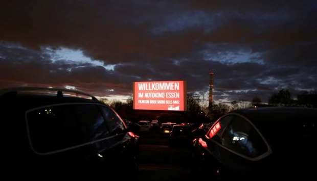 Cars are seen at a drive-in cinema, as the spread of the coronavirus disease (COVID-19) continues in Essen, Germany.