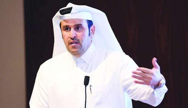 Director of Visa Support Services Department Major Abdullah Khalifa al-Mohannadi speaks at the conference