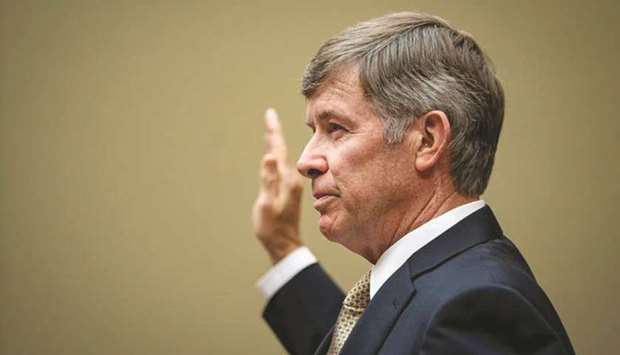 Acting Director of National Intelligence (DNI) Joseph Maguire is sworn in to testify before a House Intelligence Committee hearing on the handling of the whistleblower complaint in the Office of the Director of National Intelligence on Capitol Hill in Washington, in this September 26, 2019, photograph.