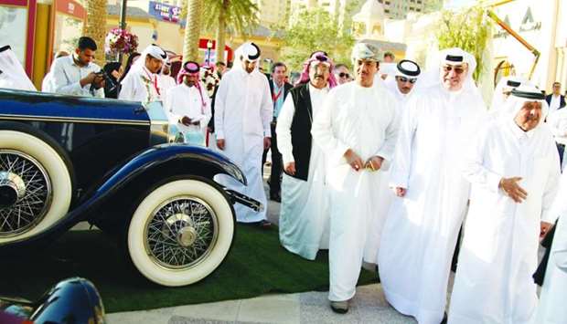 HE Sheikh Faisal bin Qassim al-Thani, Omar Alfardan and other dignitaries at the Qatar Classic Cars Contest and   Exhibition 2020. PICTURE: Jayan Orma.