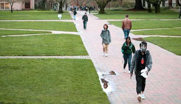 Students at the University of Washington are on campus in Seattle, Washington