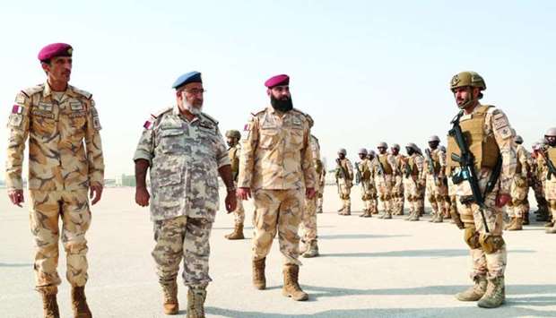 HE the Chief of Staff of Qatar Armed Forces Lieutenant General (Pilot) Ghanem bin Shaheen al-Ghanem and lineup of senior officers from the Qatari Armed Forces; security agencies and a number of friendly countries attended the initial session of the drill.