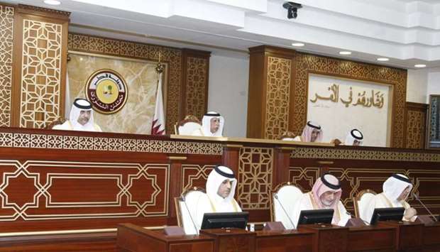 HE the Speaker Ahmed bin Abdullah bin Zaid al-Mahmoud chairing Monday's session