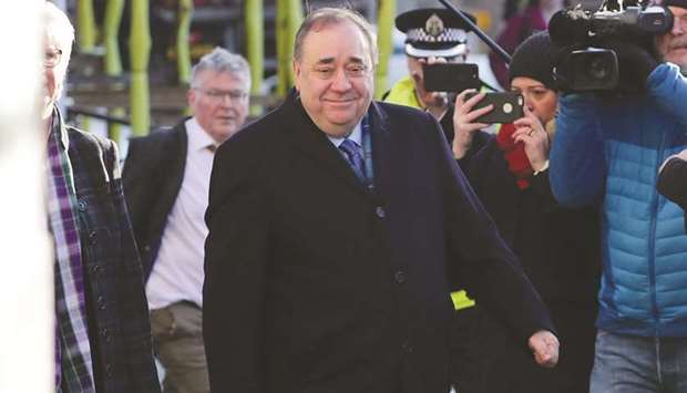 Former first minister of Scotland Alex Salmond arrives at the high court in Edinburgh, Scotland, yesterday.