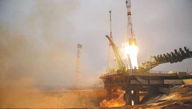 The Soyuz spacecraft u2013 with the Arktika-M satellite for monitoring the climate and environment in the Arctic u2013 blasts off from the launchpad at the Baikonur Cosmodrome, Kazakhstan.