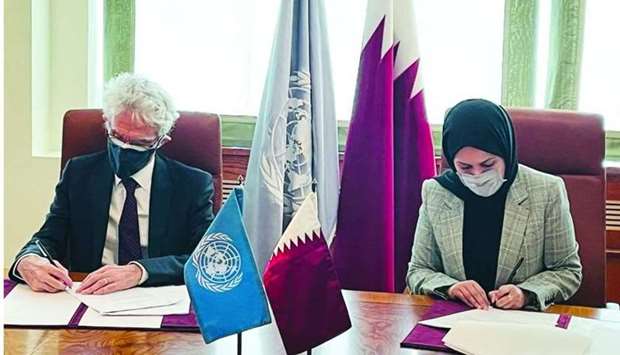 HE the Permanent Representative of Qatar to the United Nations Ambassador Sheikha Alya Ahmed bin Saif al-Thani signed the agreement on behalf of Qatar, while the Under Secretary-General for Humanitarian Affairs and Emergency Relief Co-ordinator Mark Lowcock signed the agreement on the UN's behalf.